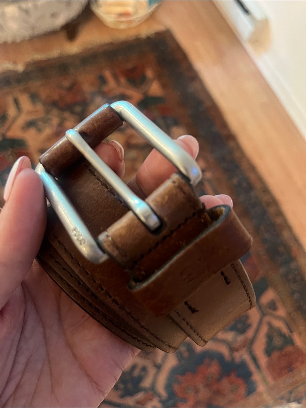 Polo by Ralph Lauren Brown Leather Belt with Silver-Tone Buckle